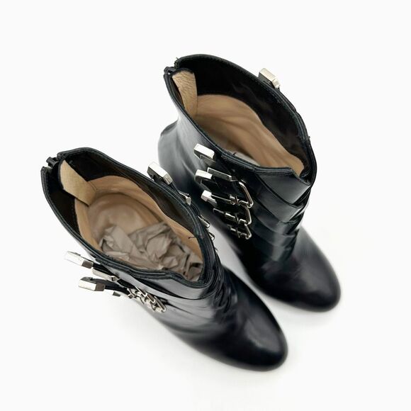 CHRISTIAN LOUBOUTIN Troop 120 Black Leather Boots Size 37 Buckle Booties - Picture 4 of 9